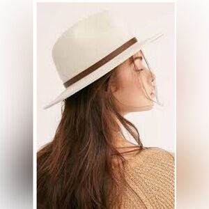 Free People Wythe in French Vanilla Leather Band Boho Festival 100% Wool Hat